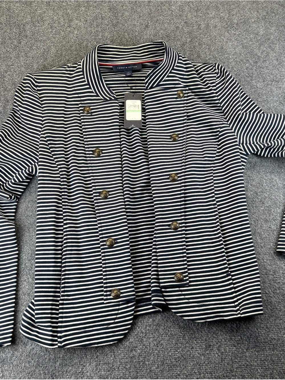 Tommy Hilfiger Navy and White Striped Military-Style Blazer women’s large New